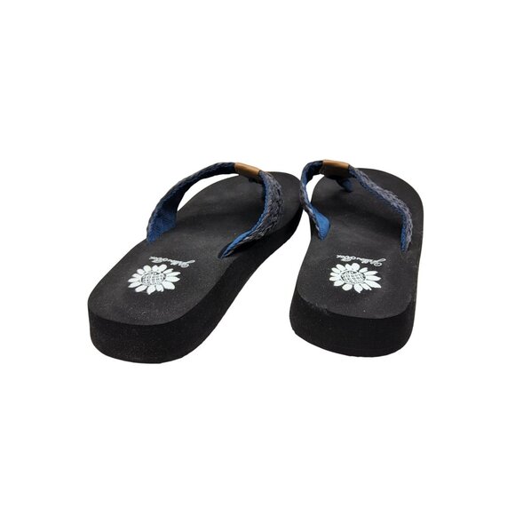 Womens Yellow Box Blue Flat Thong Sandals - Picture 5 of 6